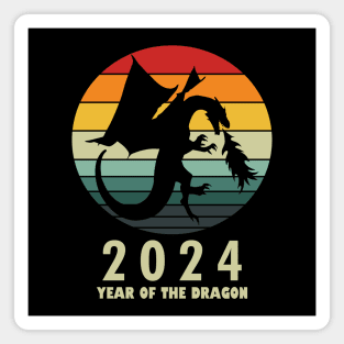 New Year 2024 Year Of The Dragon Retro Vintage Lunar New Year Magnet